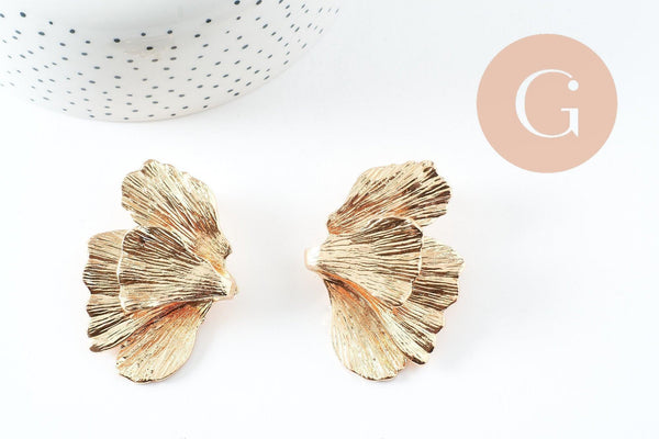 Boucles fleur Gingko XXL zamac doré, la paire (G9652)