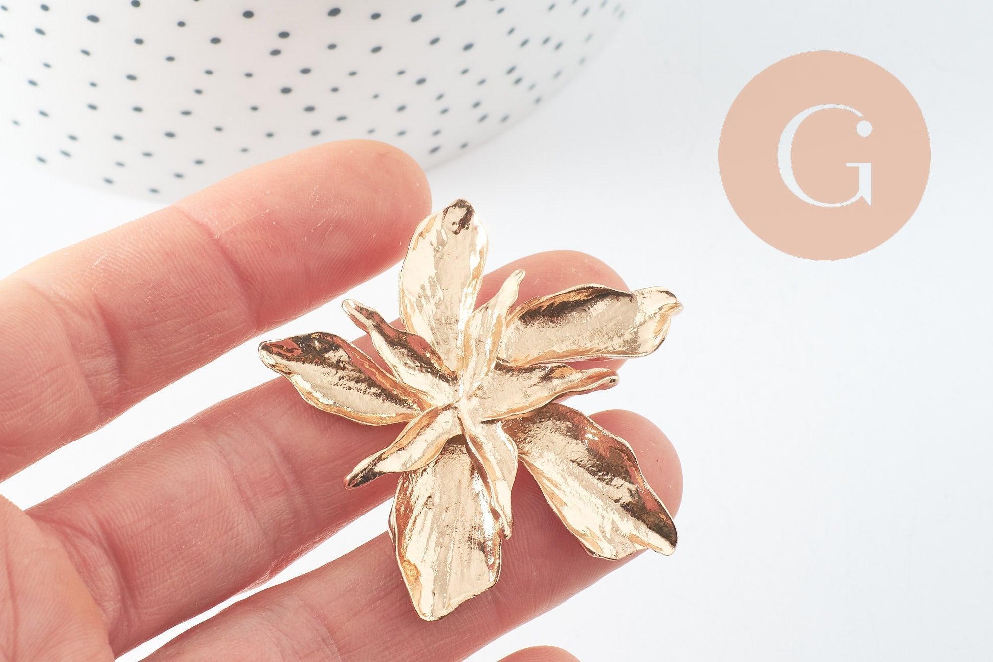 Boucles fleur XXL zamac doré 53mm, la paire (G9655)