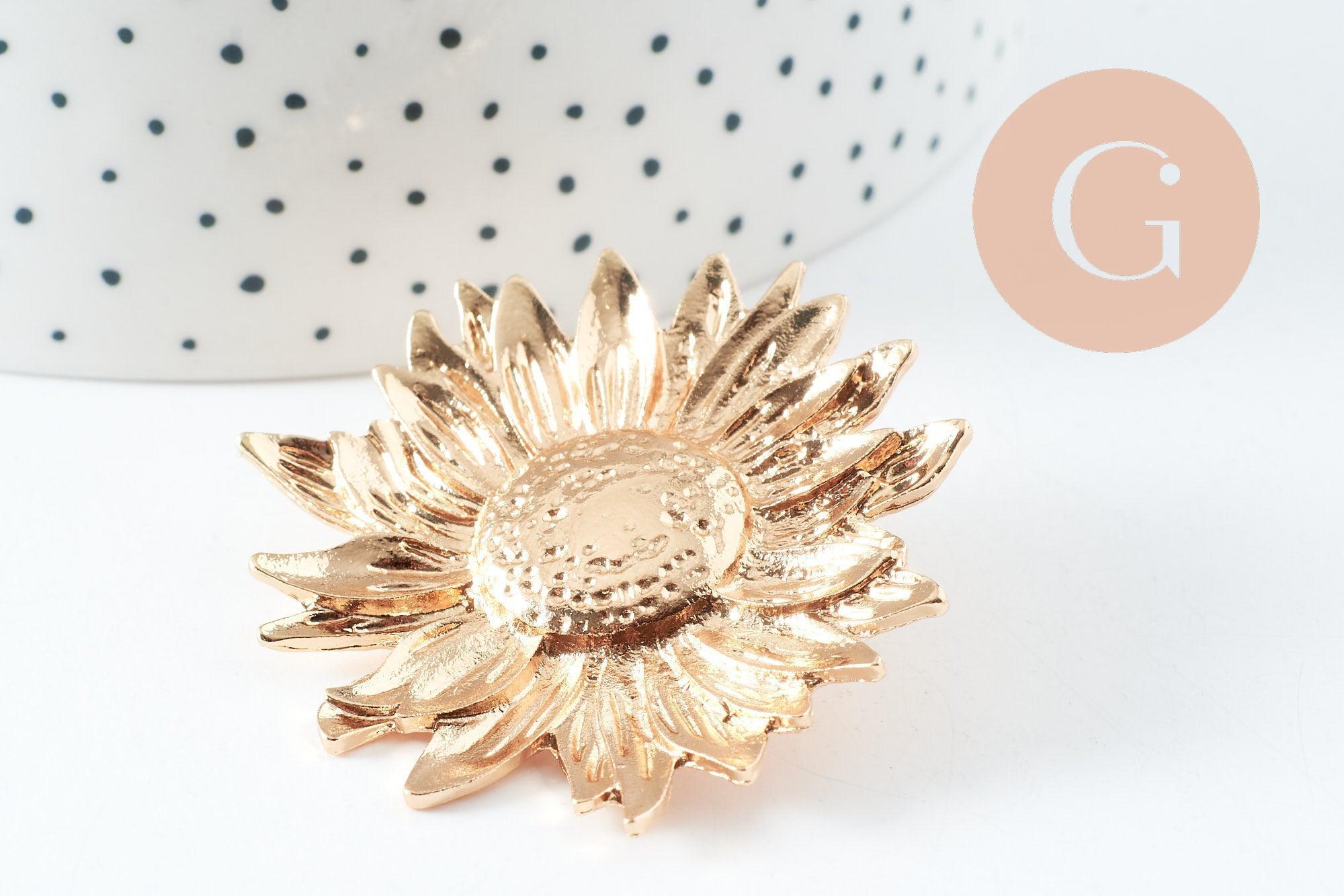 Boucles fleur tournesol XXL zamac doré ou platine 50mm, la paire (G9654)
