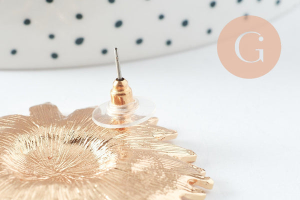 Boucles fleur tournesol XXL zamac doré ou platine 50mm, la paire (G9654)