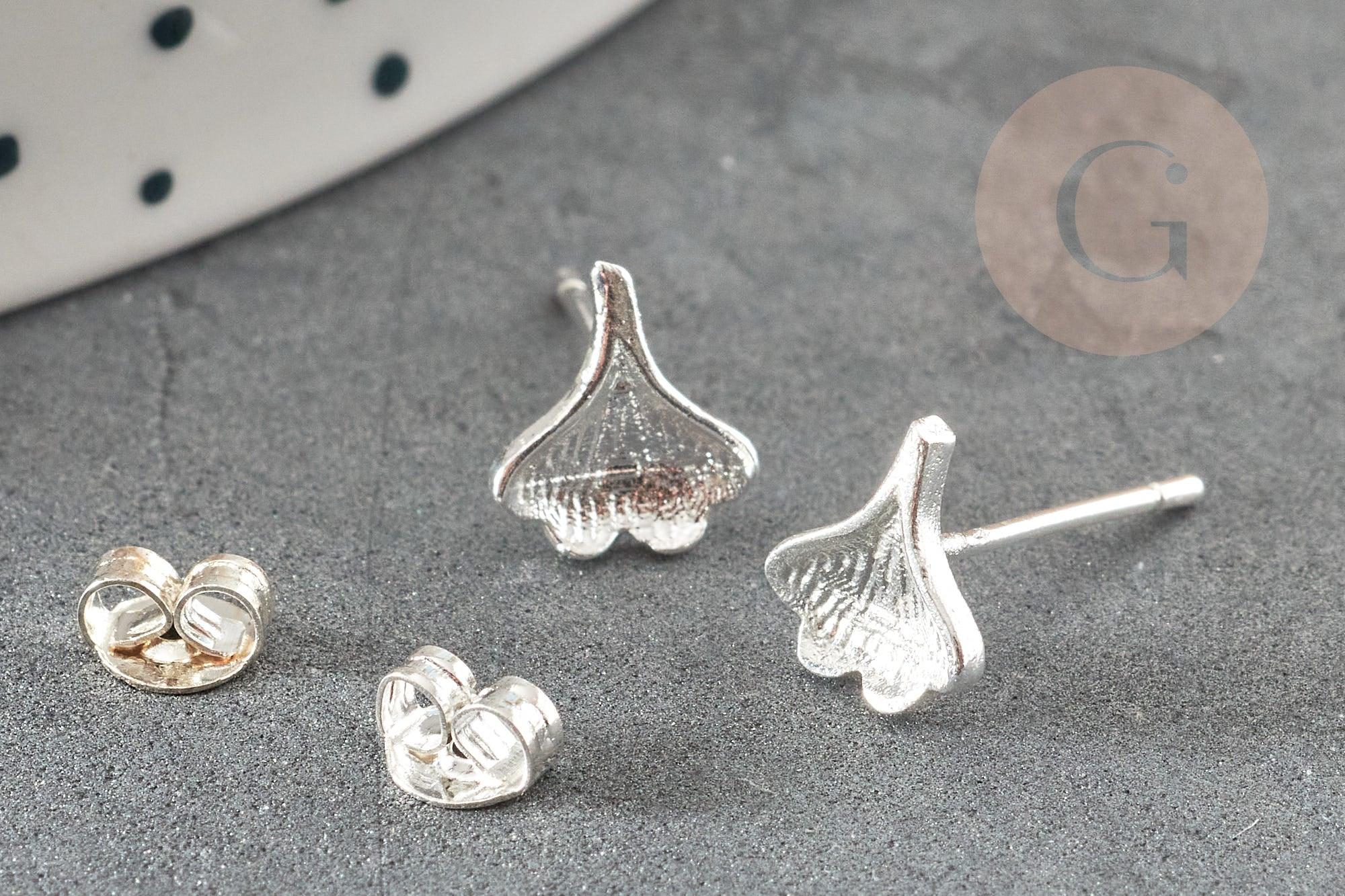 Boucles puce feuille de Gingko chat noeud fine argent massif 925 7mm, x1 paire (G9250)
