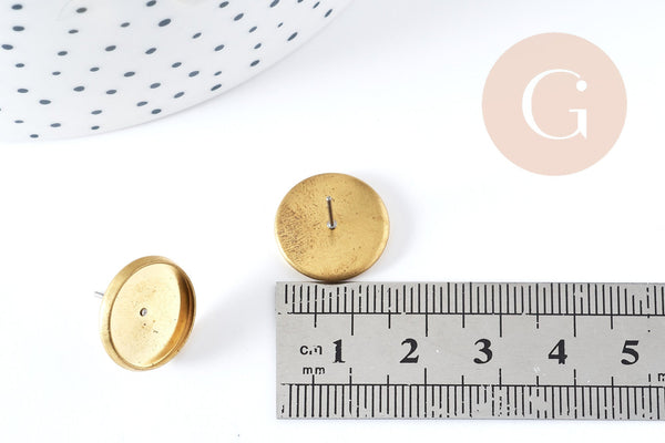 Boucles puce support Cabochon laiton brut 15mm,x2 (G8951)