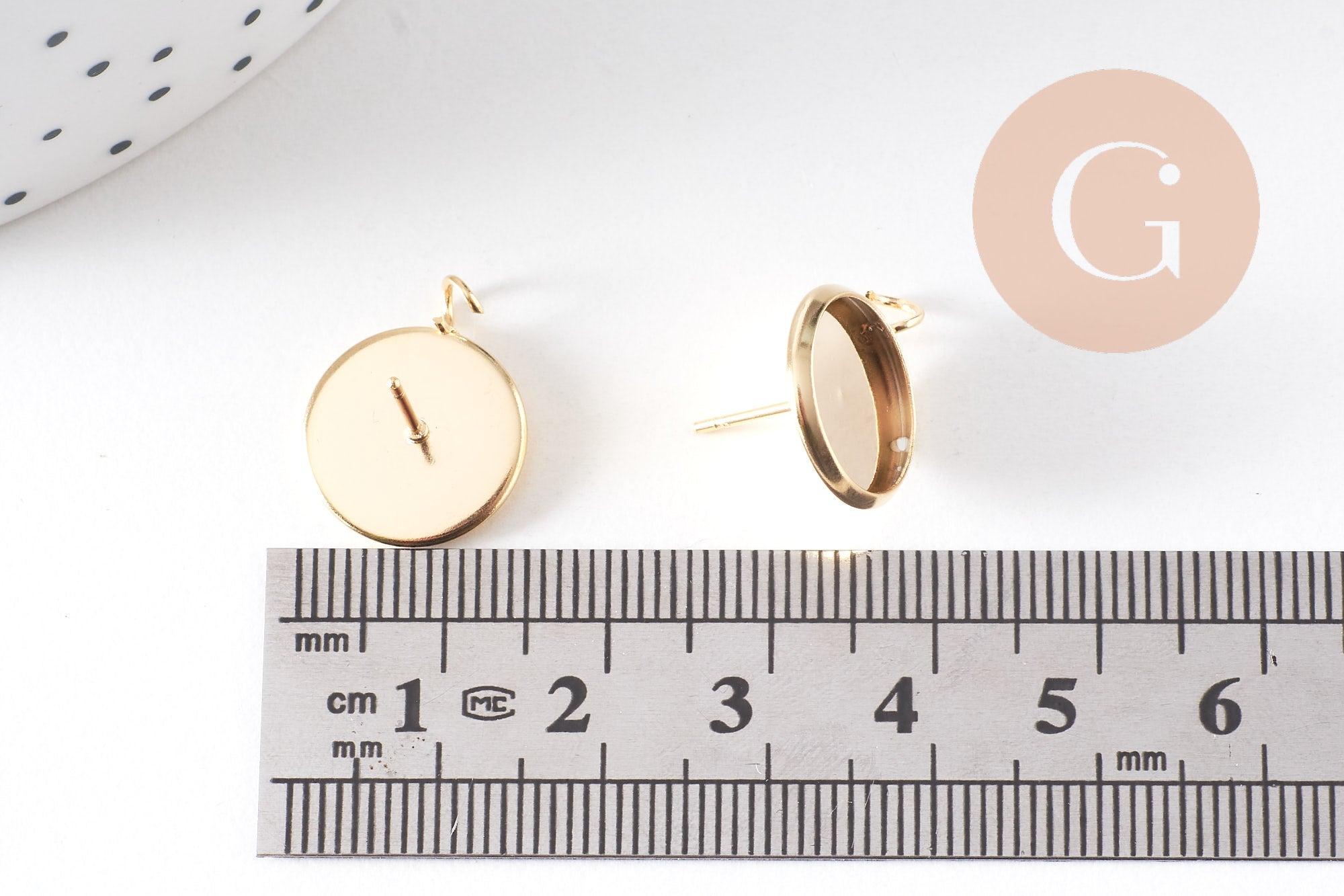 Boucles puce support cabochon rond 12mm avec anneau acier 304 inoxydable doré, x2 (G10510)