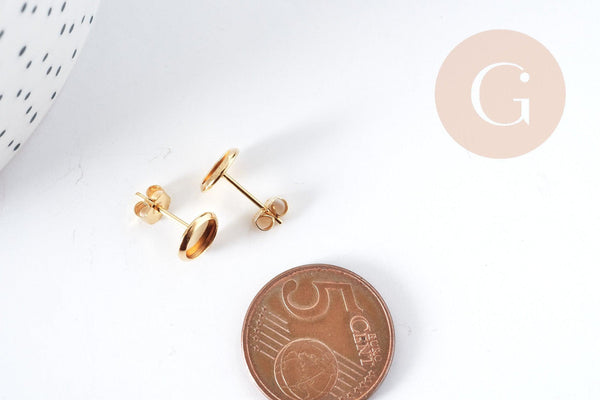 Boucles puce support cabochon rond 6mm laiton doré 16K, la paire (G8922)