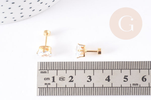 Boucles puce zircon goutte acier 304 inoxydable doré 14mm, x2 (G4523)
