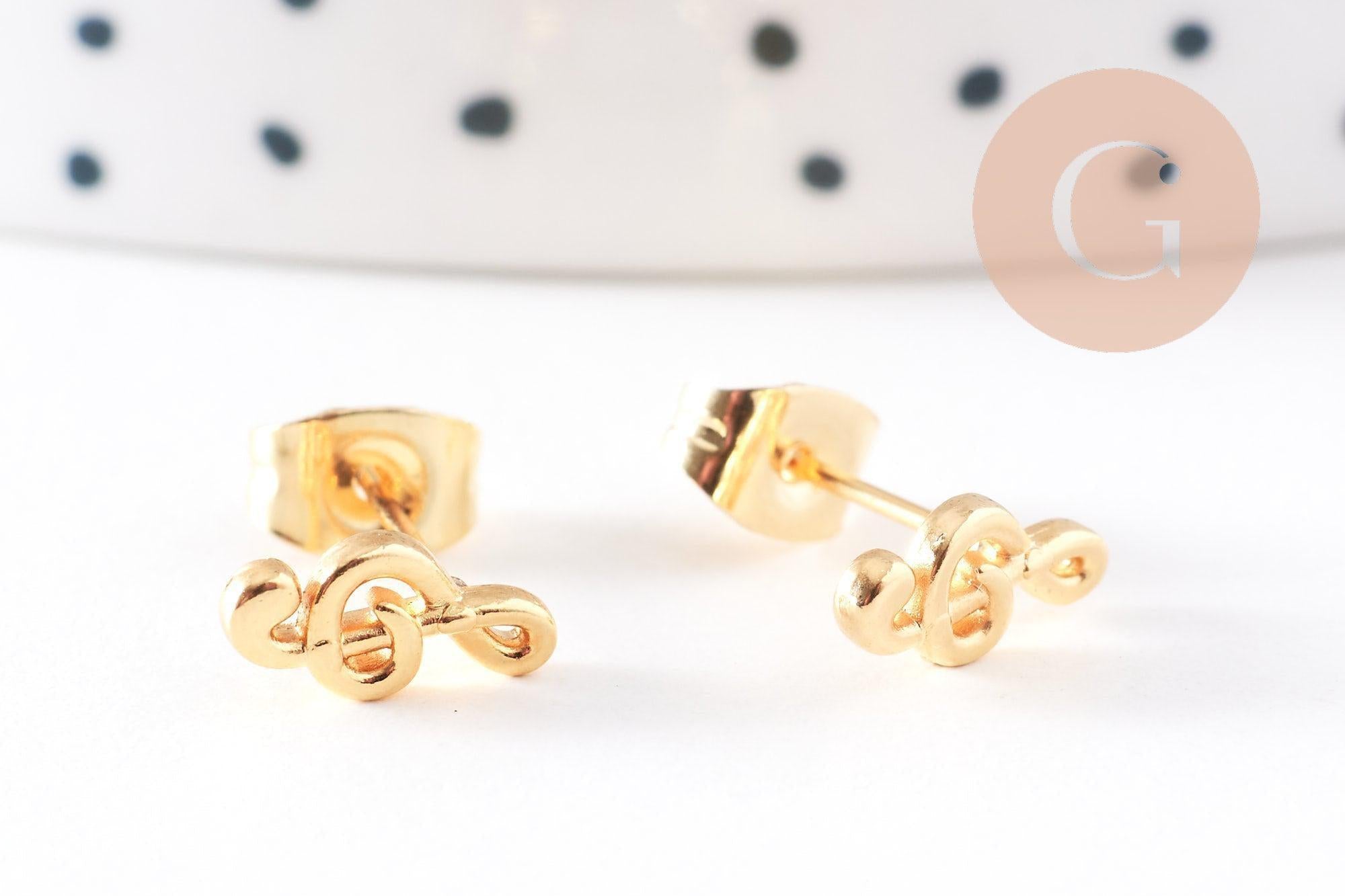 Boucles puces acier 316 inoxydable doré clef de sol 9mm, la paire (G10237)