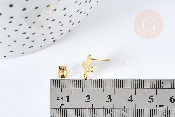 Boucles puces croix acier 201 dorées 12mm, la paire (G8477)