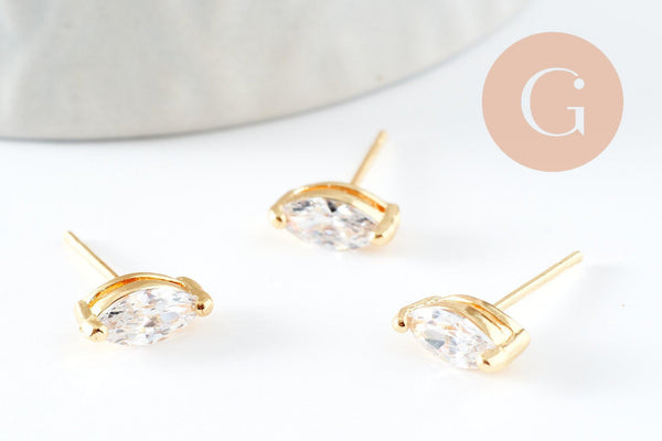 Boucles puces laiton doré cristal, x2 (G1510)