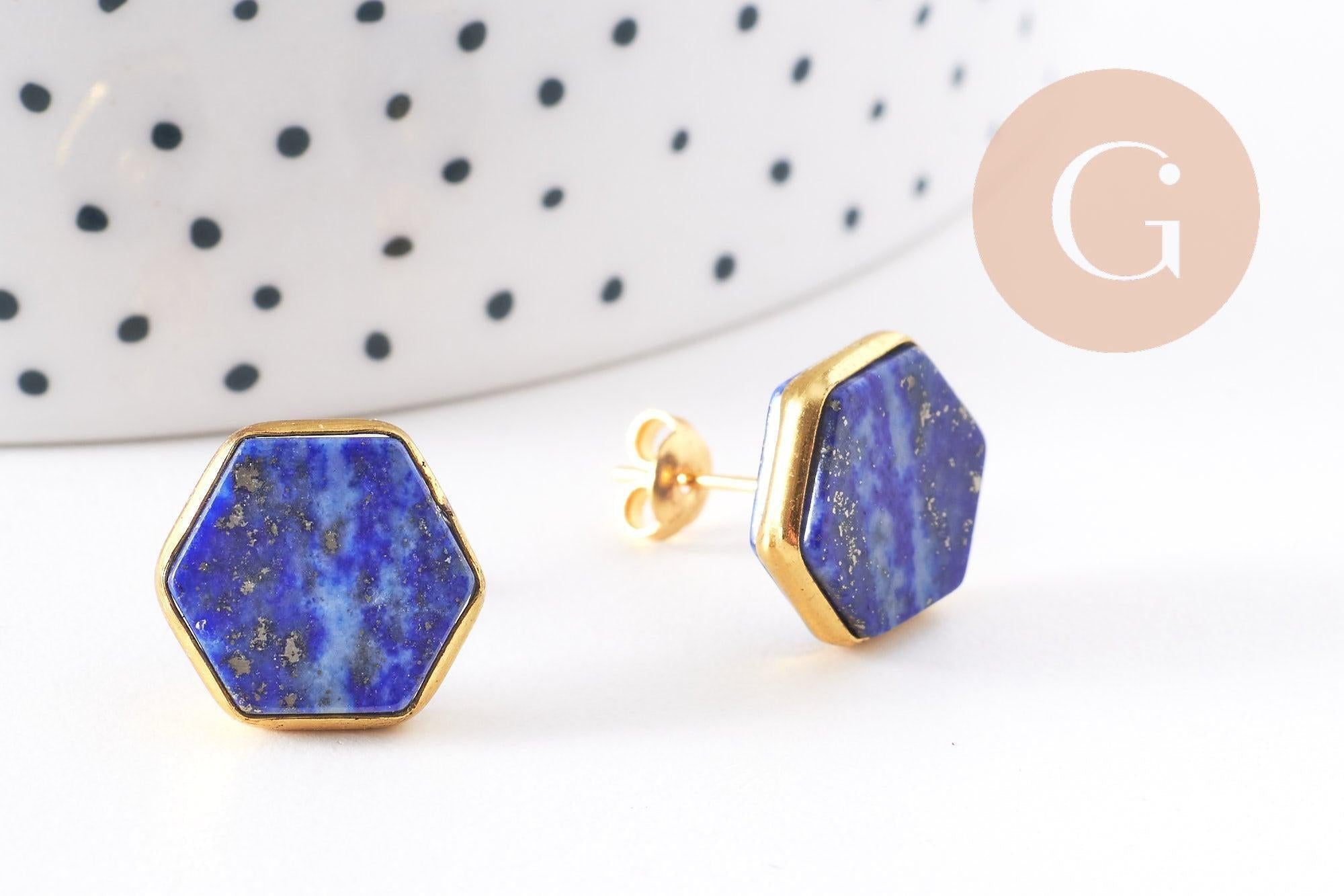 Boucles puces lapis lazulis doré 18K, la paire (G1414)