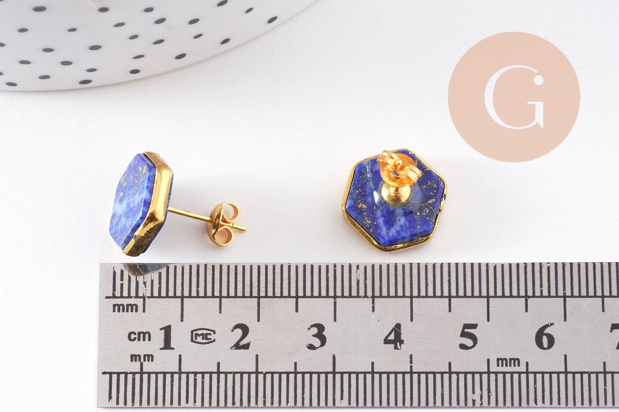 Boucles puces lapis lazulis doré 18K, la paire (G1414)