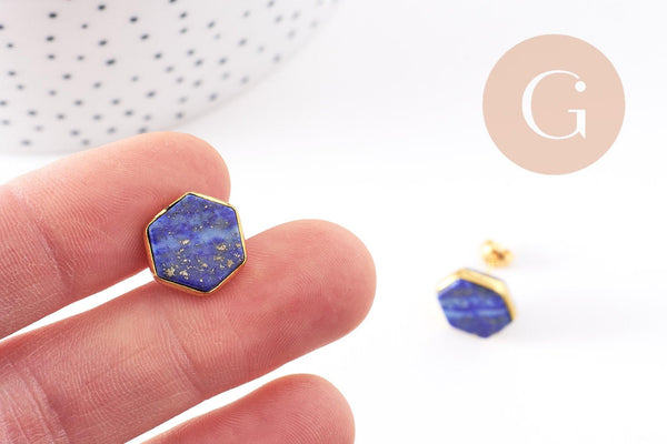 Boucles puces lapis lazulis doré 18K, la paire (G1414)