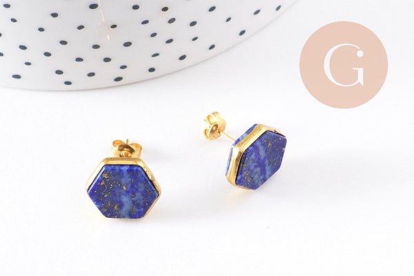 Boucles puces lapis lazulis doré 18K, la paire (G1414)