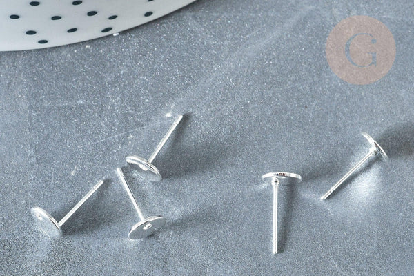 Boucles puces rondes acier 201 inoxydable platine 6mm, x2 (G8030)