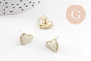 Boucles puces zamac doré coeur émail blanc à personnaliser 11.5mm, la paire (G9900)