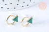 Boucles puces zamac doré triangle émail vert 13.5mm, la paire (G5336)