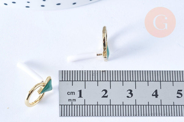 Boucles puces zamac doré triangle émail vert 13.5mm, la paire (G5336)