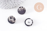 Bouton ancien recouvert polyester noir et blanc 16mm, x1 (G10149)