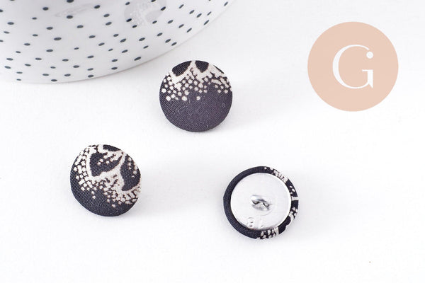 Bouton ancien recouvert polyester noir et blanc 16mm, x1 (G10149)