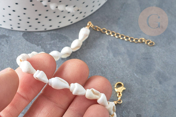 Bracelet Coquillages naturels blancs laiton doré 19.5cm x1 (G7803)
