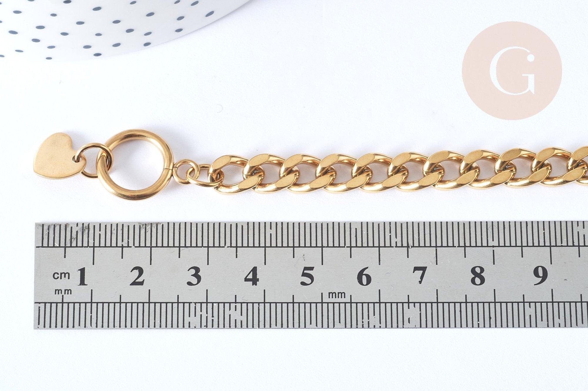 Bracelet Gourmette XXL acier 304 inoxydable doré IP fermoir T 19cm, x1 (G7790)