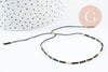 Bracelet Perles de rocailles japonaises noir-bleu or réglable, x1 (G10040)