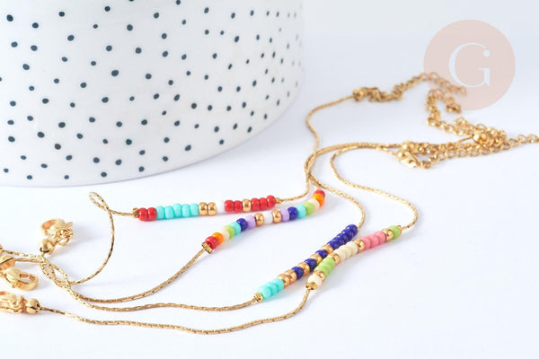 Bracelet Perles rocailles multicolores acier 304 inoxydable doré 19cm, x1 (G7902)