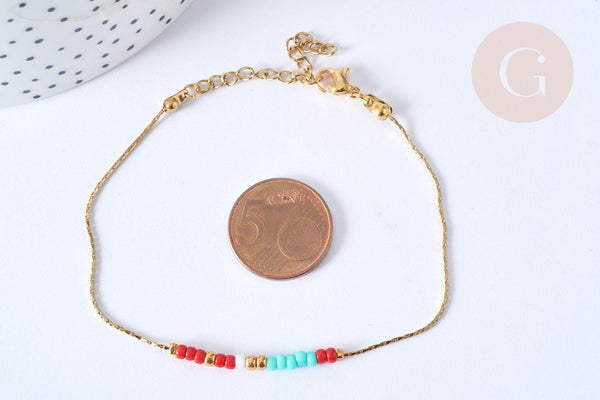 Bracelet Perles rocailles multicolores acier 304 inoxydable doré 19cm, x1 (G7902)