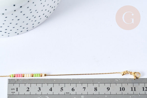 Bracelet Perles rocailles multicolores acier 304 inoxydable doré 19cm, x1 (G7902)