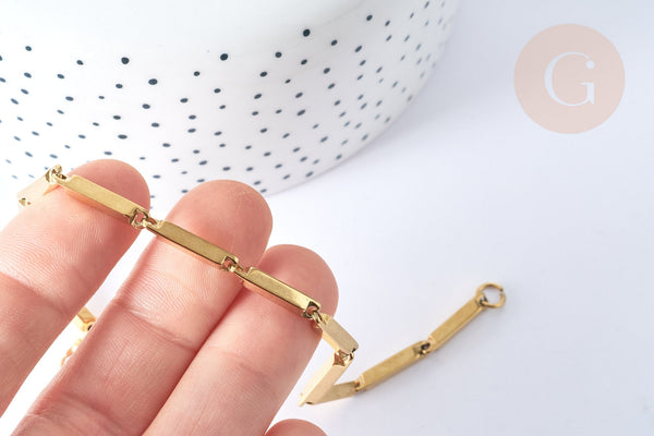 Bracelet Rectangle lisse acier 304 inoxydable doré IP, 21,5cm, sans nickel, x1 (G7825)