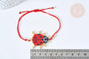 Bracelet Réglable coccinelle 28cm cordon rouge nylon perles rocailles tissées , bijou chance à offrir, bracelet amitié, x1 (G7685)