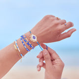 Bracelet Réglable losange mauvais œil bleu et or 28cm cordon nylon, bijou chance à offrir, bracelet amitié, x1 (G7682)