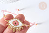 Bracelet Réglable losange mauvais œil rose or 28cm cordon nylon perles rocailles tissées , x1 (G7691)