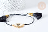Bracelet Réglable mauvais œil noir et or 28cm cordon nylon perles rocailles tissées , bijou chance à offrir, bracelet amitié, x1 (G7679)