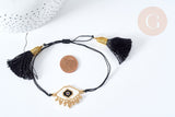 Bracelet Réglable mauvais œil noir et or 28cm cordon nylon perles rocailles tissées , bijou chance à offrir, bracelet amitié, x1 (G7679)