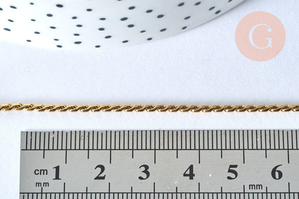 Bracelet acier 304 inoxydable doré 14k chaine torsadée 1.5-2mm/19.5cm, x1 (G5358)