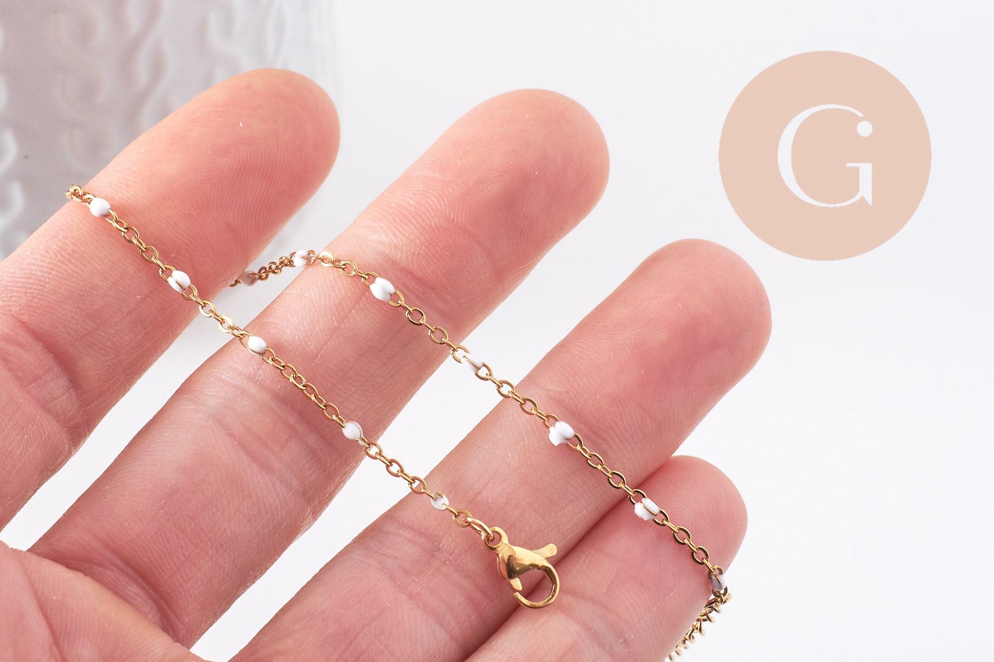 Bracelet acier 304 inoxydable doré 14k résine blanche 1.5mm-20.5cm, x1 (G10229)