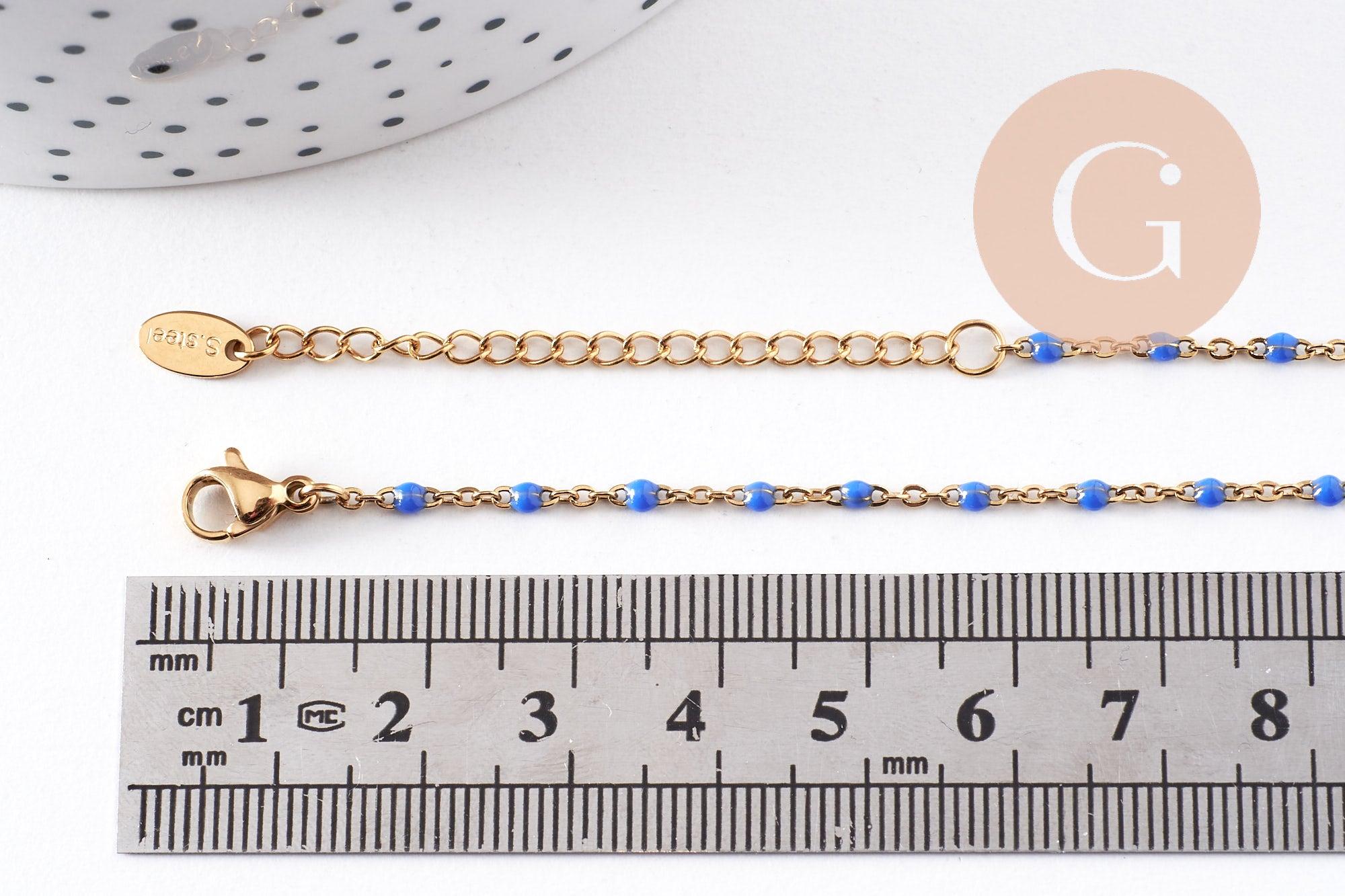 Bracelet acier 304 inoxydable doré 14k résine bleu marine 1.5mm-20.5cm, x1 (G10209)