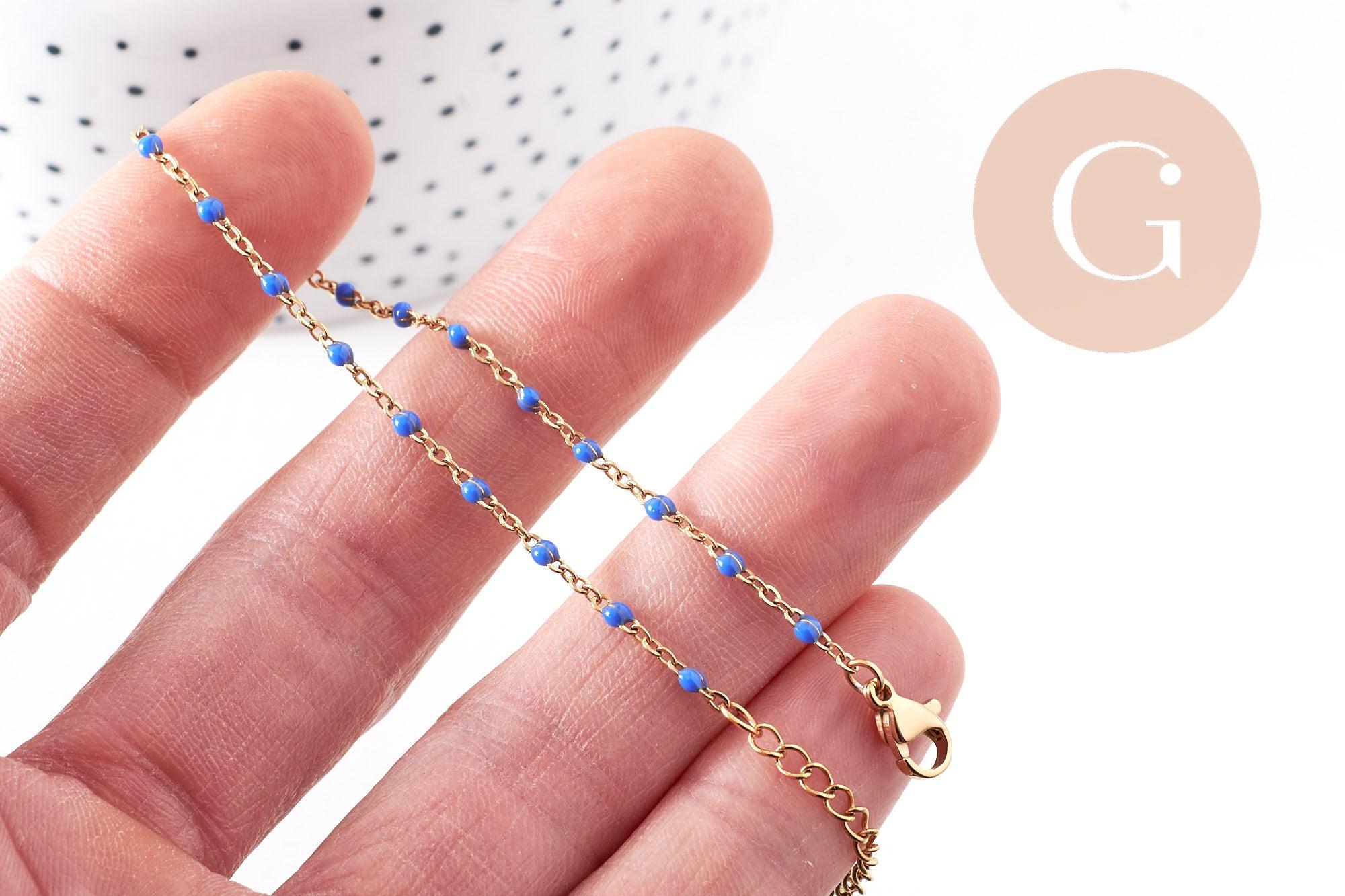 Bracelet acier 304 inoxydable doré 14k résine bleu marine 1.5mm-20.5cm, x1 (G10209)