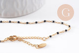 Bracelet acier 304 inoxydable doré 14k résine noire 1.5mm-20.5cm, x1 (G3382)