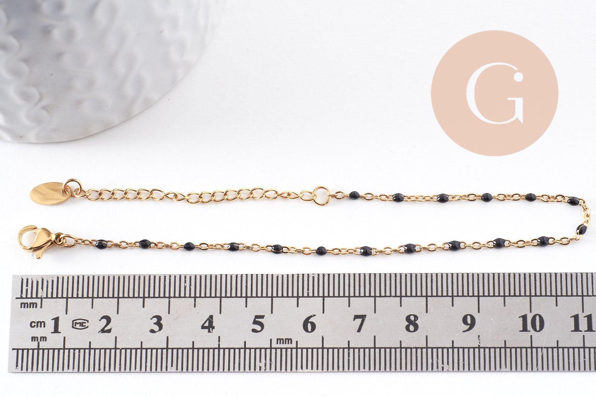Bracelet acier 304 inoxydable doré 14k résine noire 1.5mm-20.5cm, x1 (G3382)