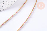 Bracelet ou collier acier doré 14k résine rose 1.5mm,20.5cm, x1 (G3602)