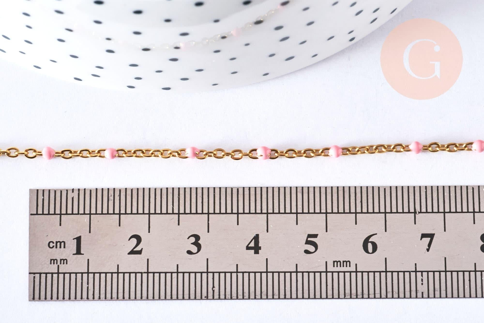 Bracelet ou collier acier doré 14k résine rose 1.5mm,20.5cm, x1 (G3602)