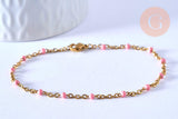 Bracelet ou collier acier doré 14k résine rose 1.5mm,20.5cm, x1 (G3602)
