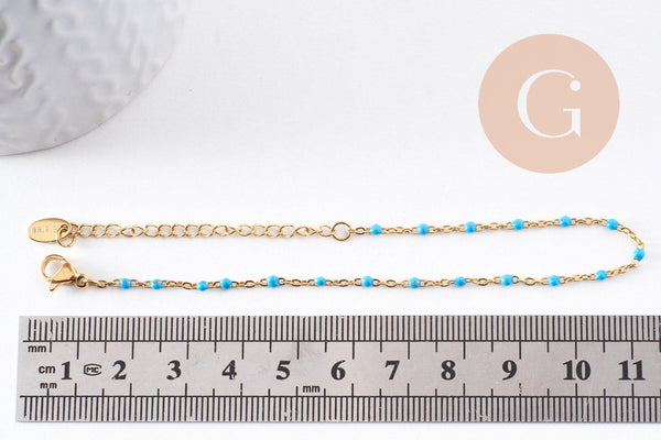 Bracelet acier 304 inoxydable doré 14k résine turquoise 1.5mm, x1 (G3597)