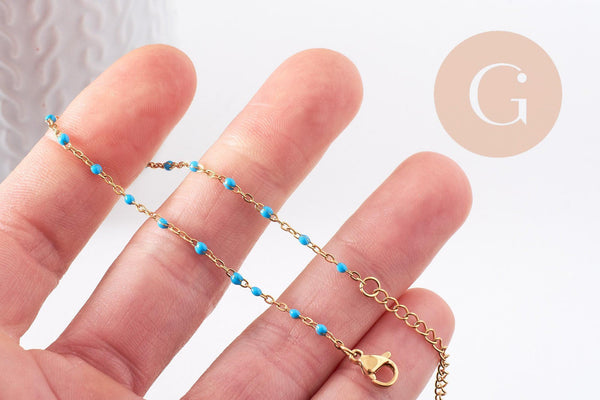 Bracelet acier 304 inoxydable doré 14k résine turquoise 1.5mm, x1 (G3597)