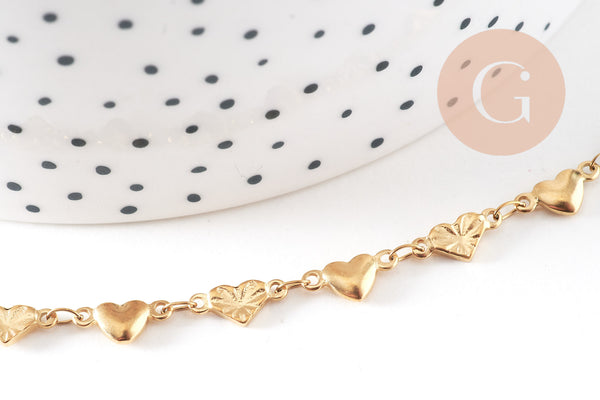 Bracelet acier doré 14k cœur 21cm, x1 (G5346)