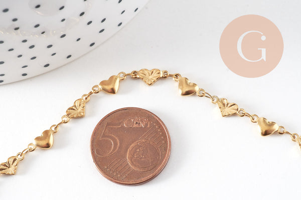 Bracelet acier doré 14k cœur 21cm, x1 (G5346)