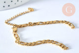 Bracelet ajustable maille figaro or acier 14k 16.1cm, x1 (G5965)