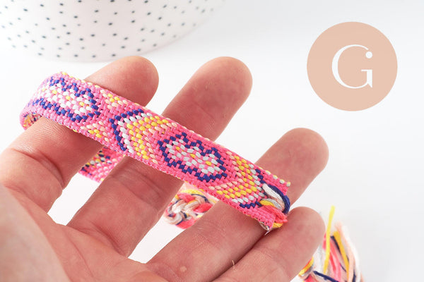 Bracelet brésilien tissé réglable rose jaune 15mm, x1 (G9560)