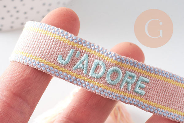 Bracelet brodé J'ADORE HOPE EFJF, x1 (G7649)